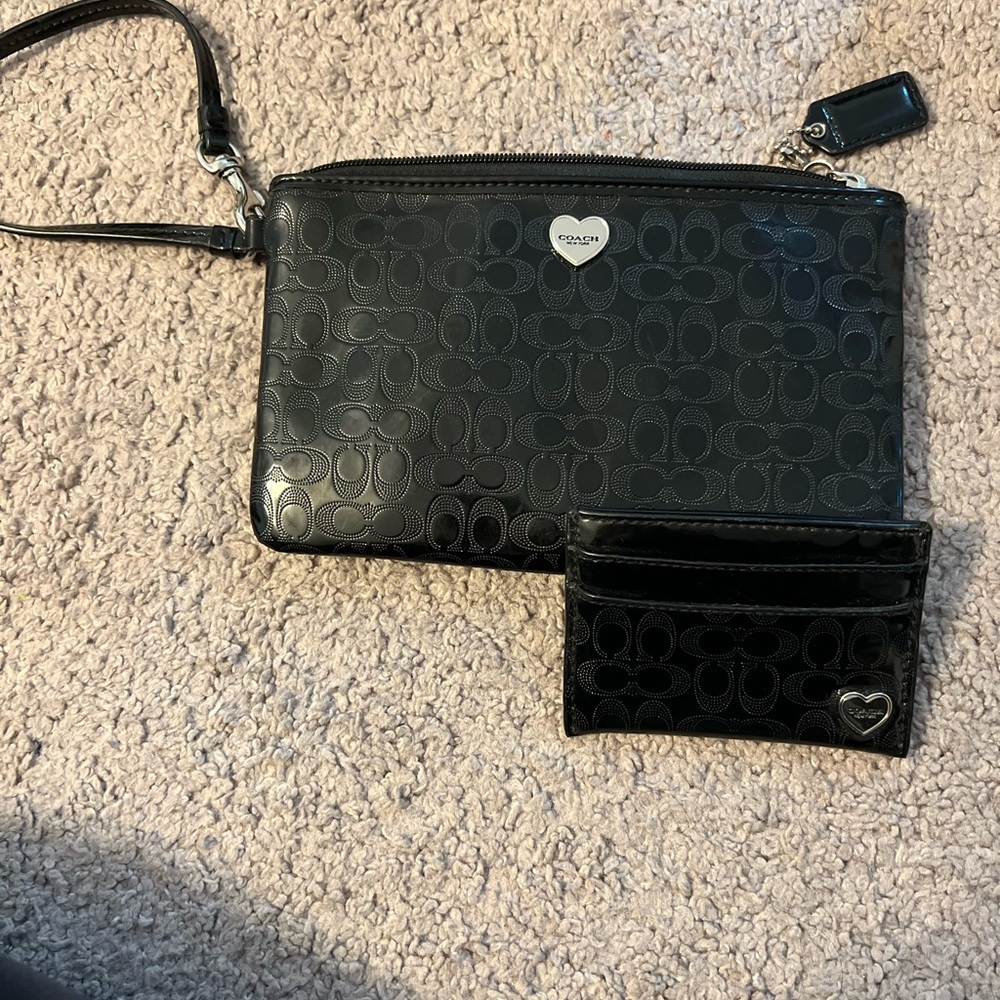 Coach heart wristlet and cardholder set